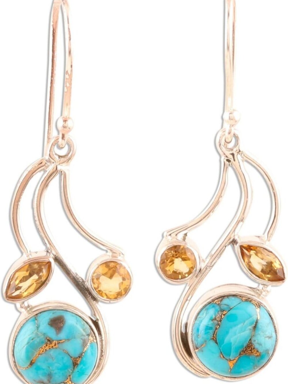 Handmade Citrine & Turquoise Dangle Earrings | Sterling Silver Gemstone Jewelry